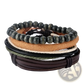 Handmade Multilayer Braided Leather and Wood Bead Bracelet