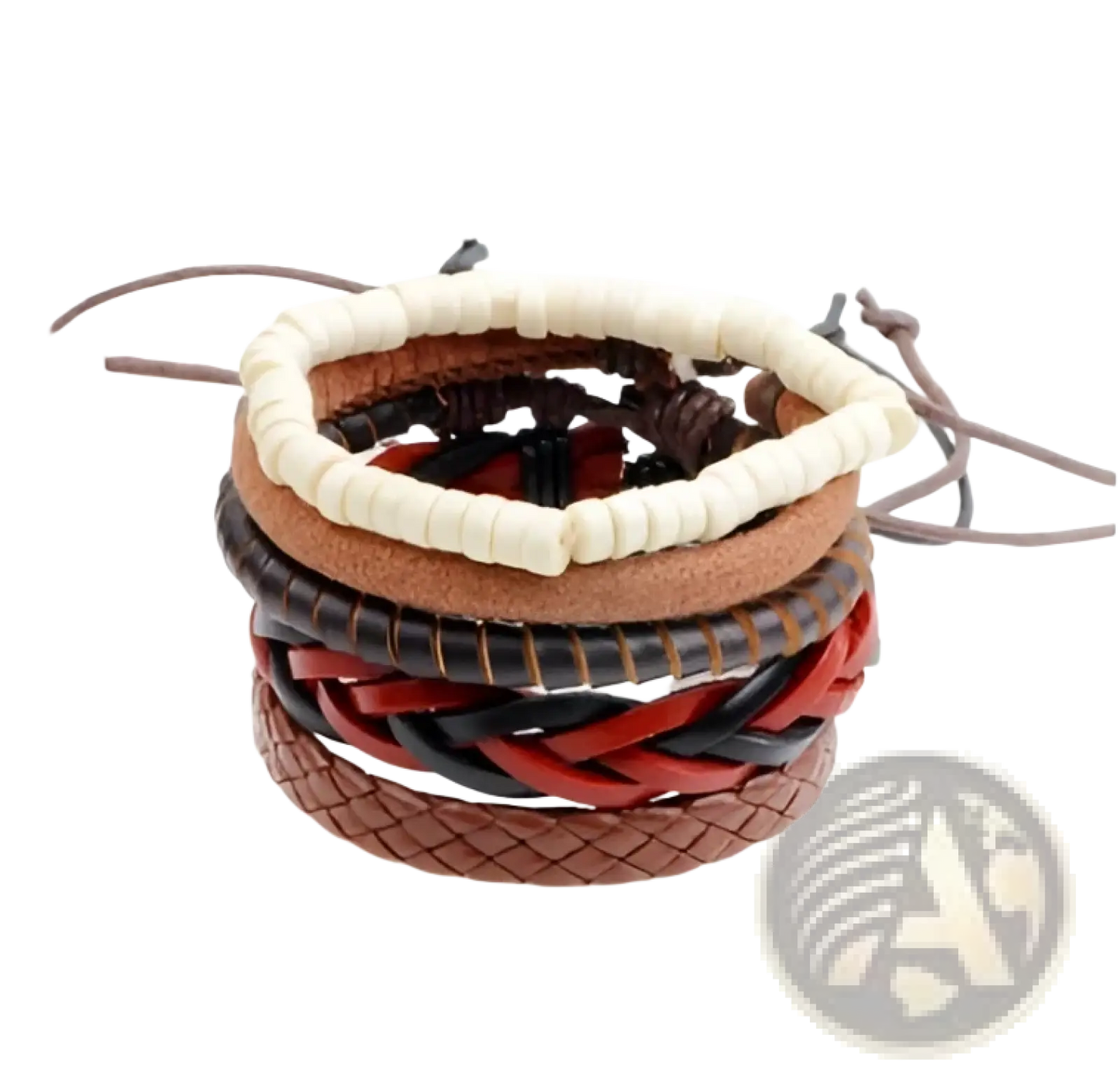 Handmade Multilayer Braided Leather and Wood Bead Bracelet