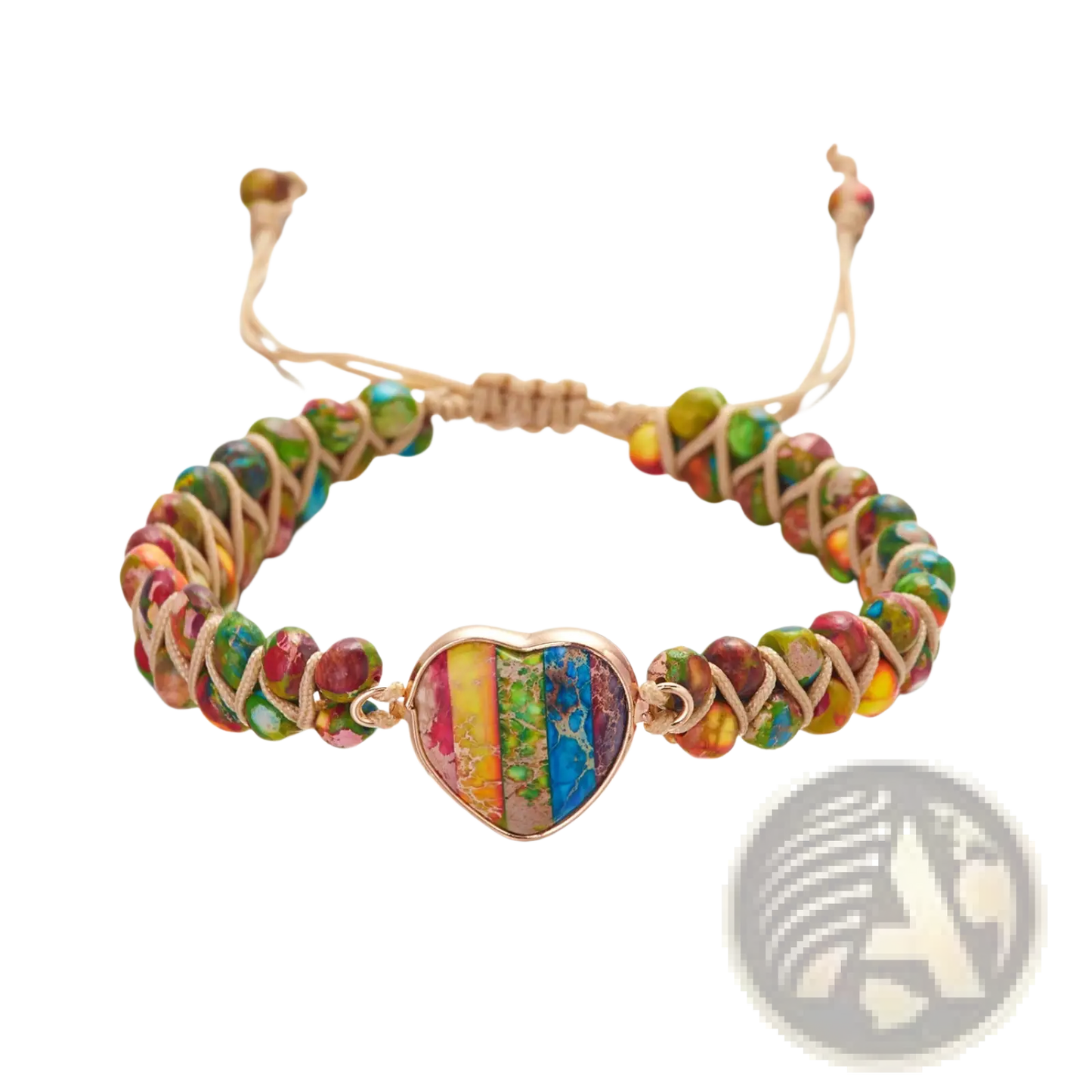 Handmade Woven Heart Stone Pendant Bracelet