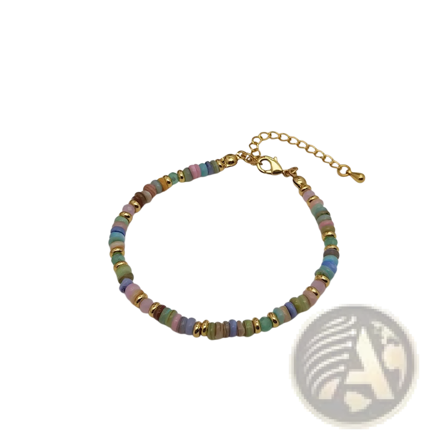 Handwoven Rainbow Shell Beaded Bracelet with Gold Clasp
