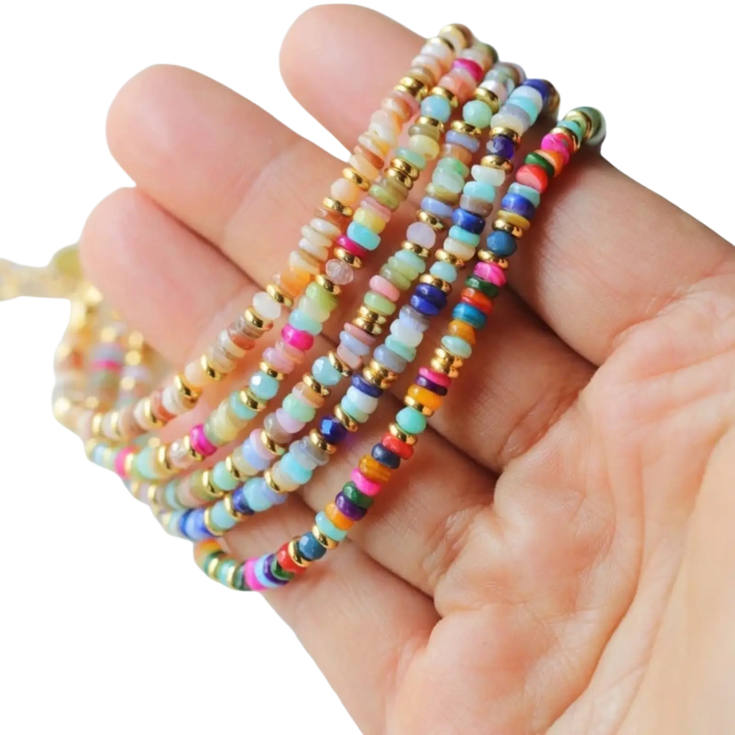Handwoven Rainbow Shell Beaded Bracelet with Gold Clasp