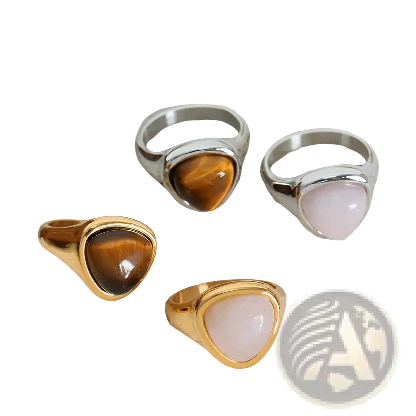 Heart Shaped Natural Stone Titanium Steel Signet Ring