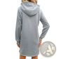 Heather Gray Striped Patchwork Hoodie Dress with Pockets
