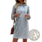 Heather Gray Striped Patchwork Hoodie Dress with Pockets