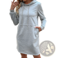 Heather Gray Striped Patchwork Hoodie Dress with Pockets
