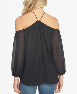 1.STATE Women's Off the Shoulder Halter Neck Blouse Black