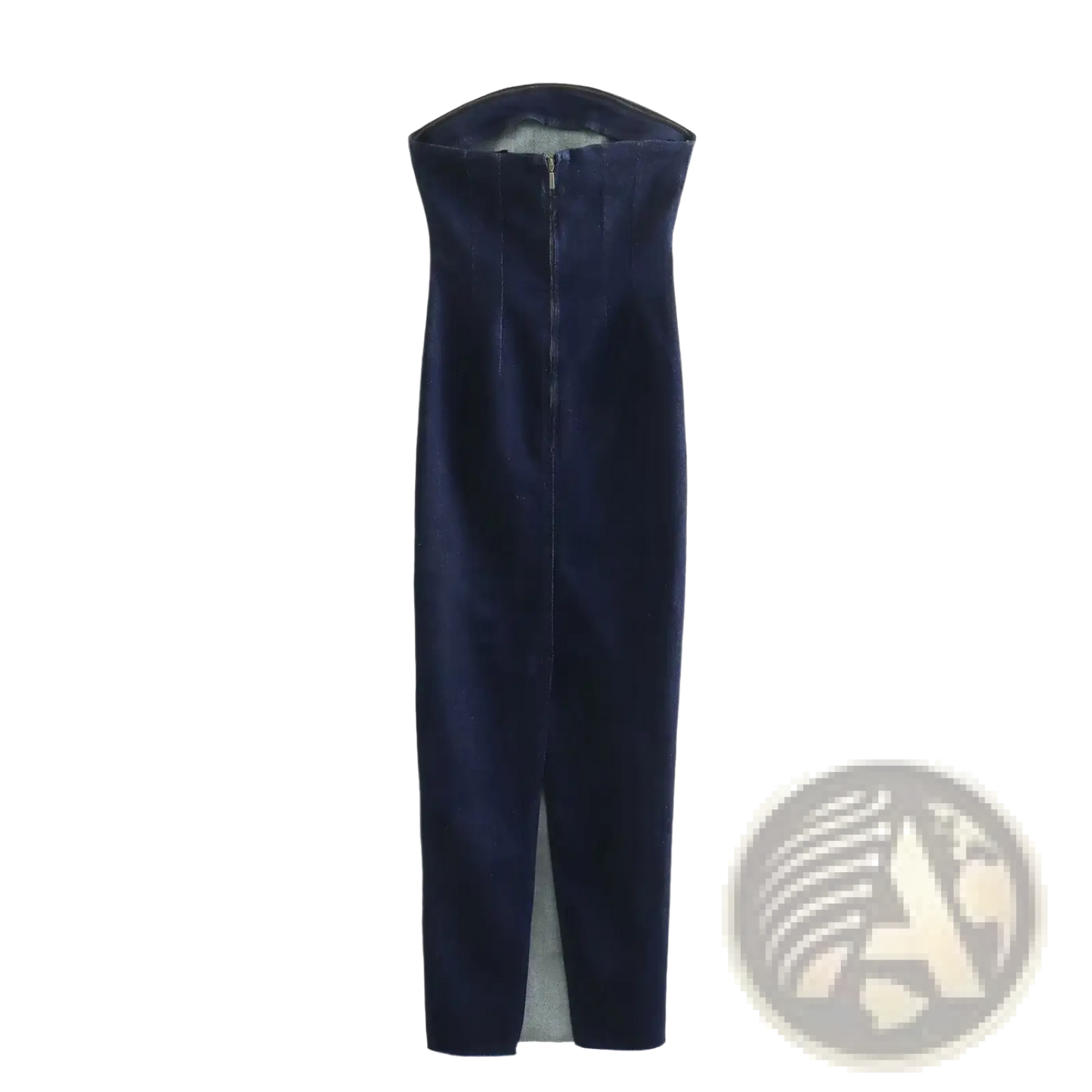 High Neck Navy Velvet Zip Front Maxi Dress