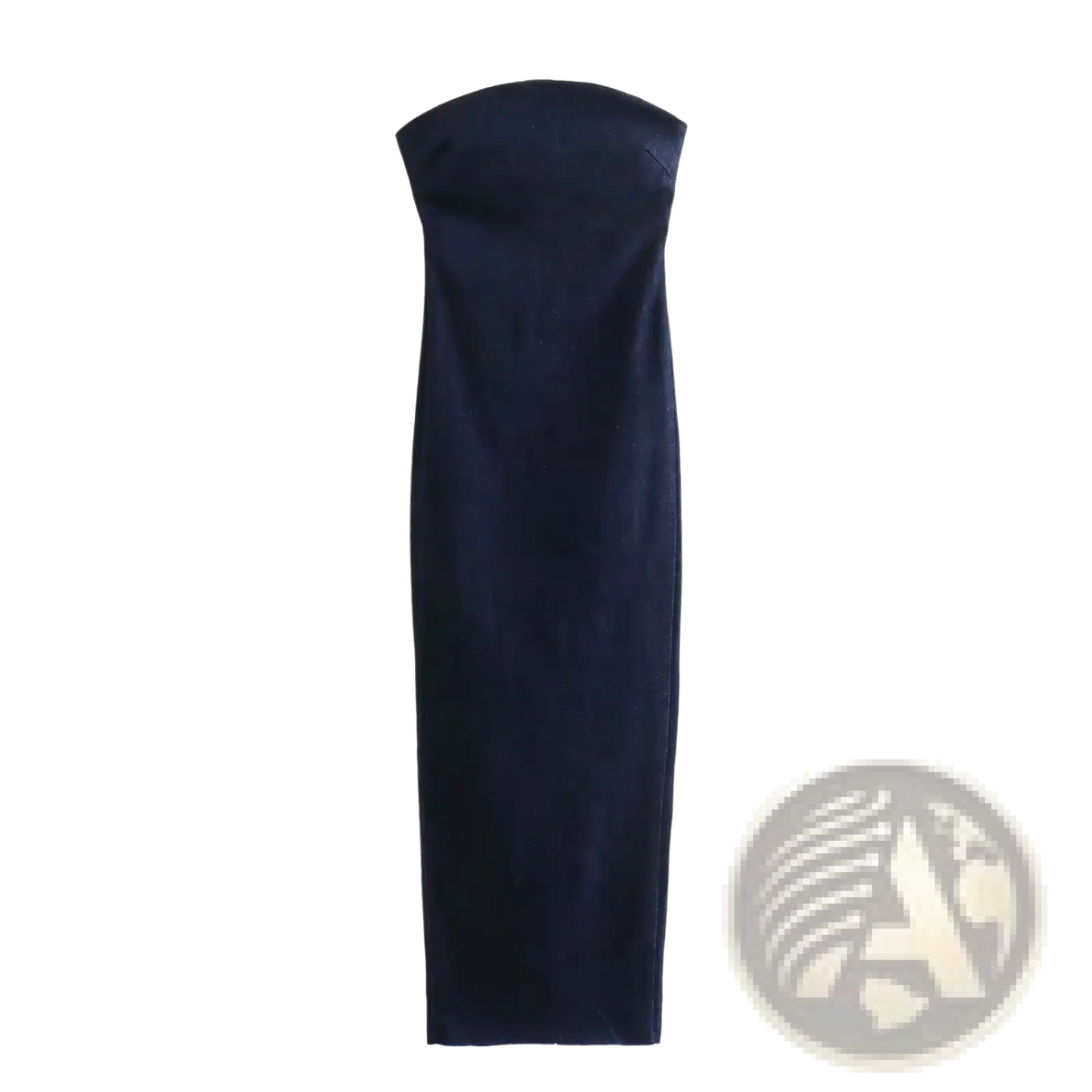 High Neck Navy Velvet Zip Front Maxi Dress