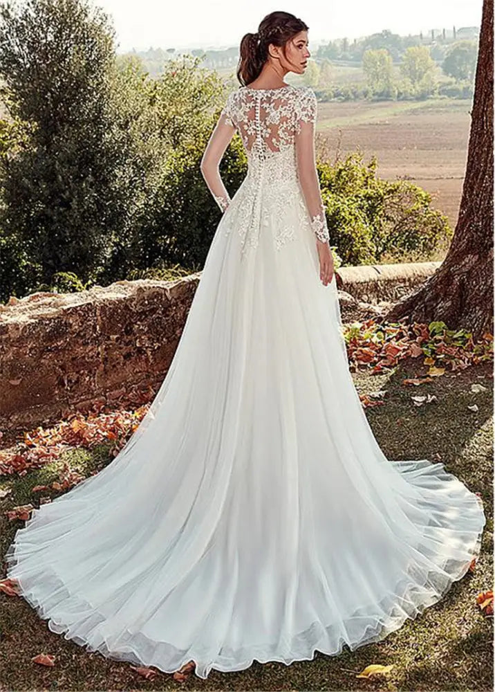 Lace Long Sleeve A-line Tulle Wedding Gown