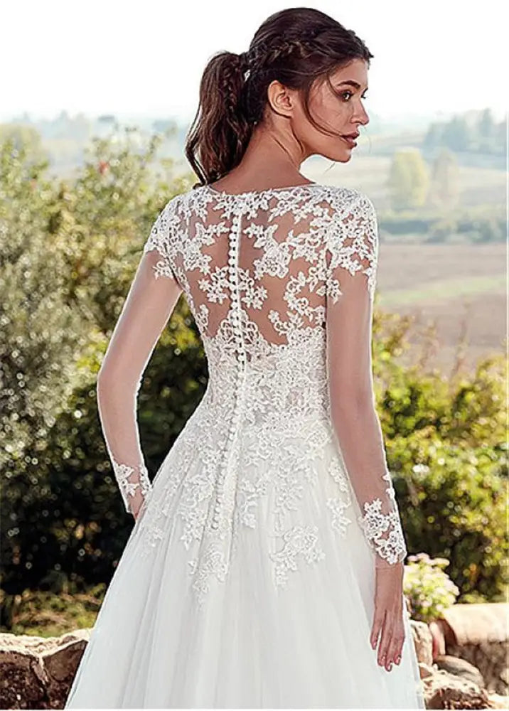 Lace Long Sleeve A-line Tulle Wedding Gown
