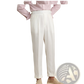 High Waist Cotton Linen Straight Leg Pleated Trousers