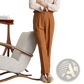 High Waist Cotton Linen Straight Leg Pleated Trousers