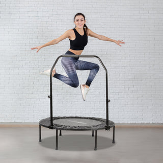 HolaHatha 40" Mini Trampoline Fitness Rebounder with Adjustable Handle, Black
