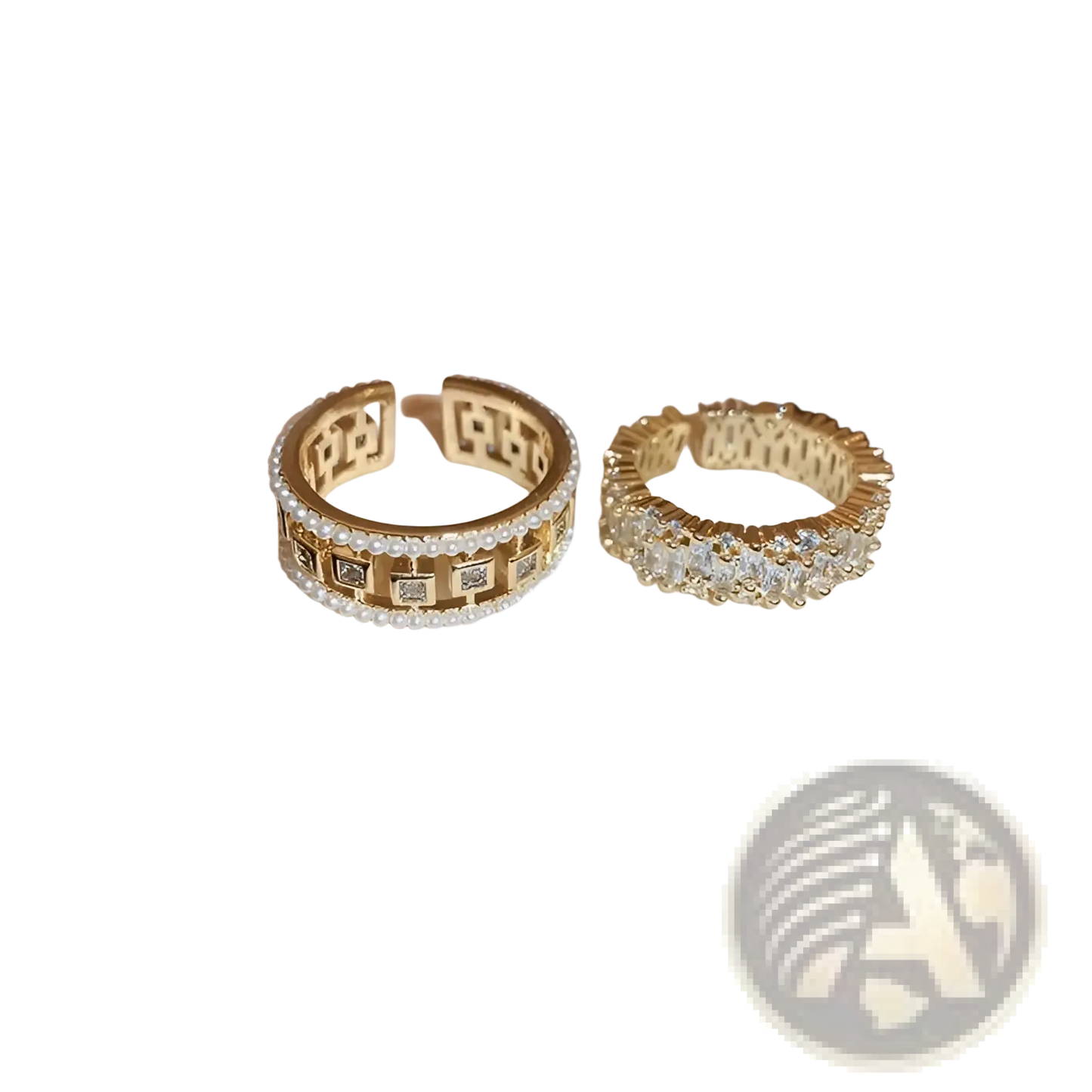 Hollowed Square Pearl and Baguette Zircon Open Ring