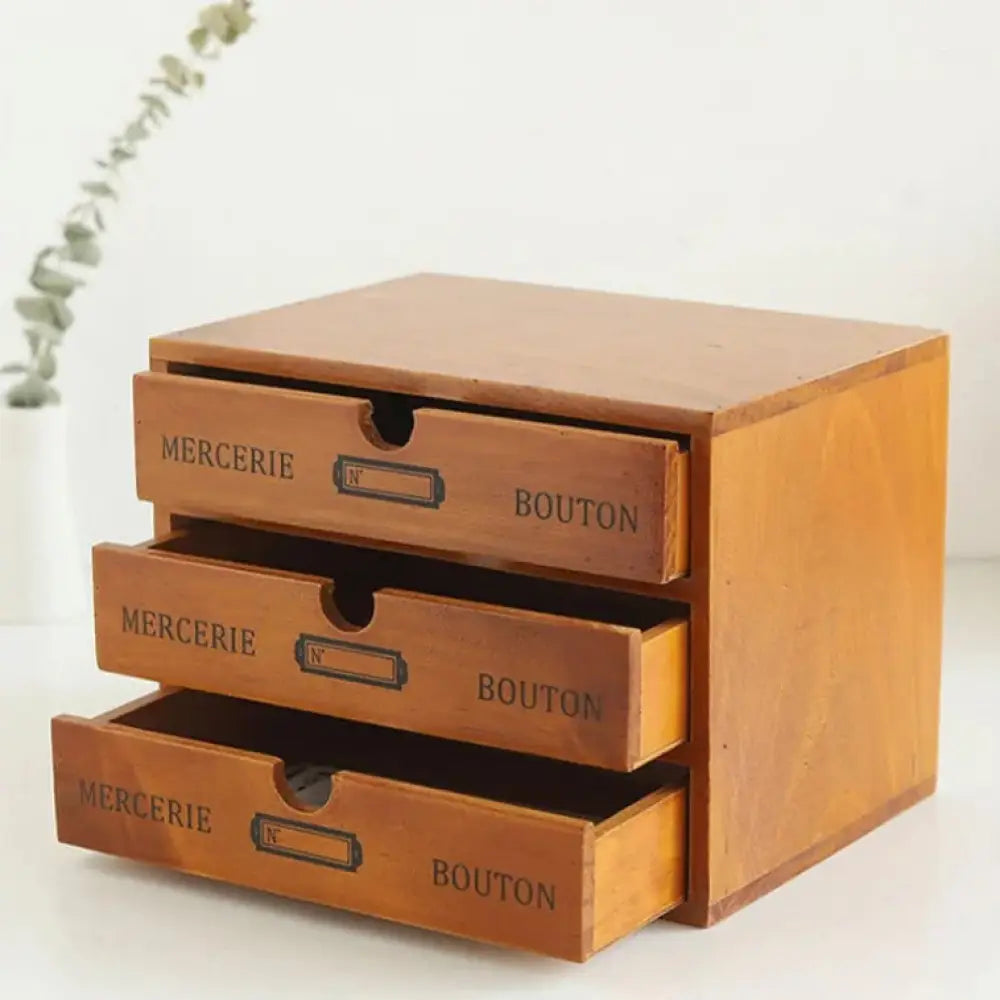 Retro Lockable Wooden Storage Box with Vintage Drawers