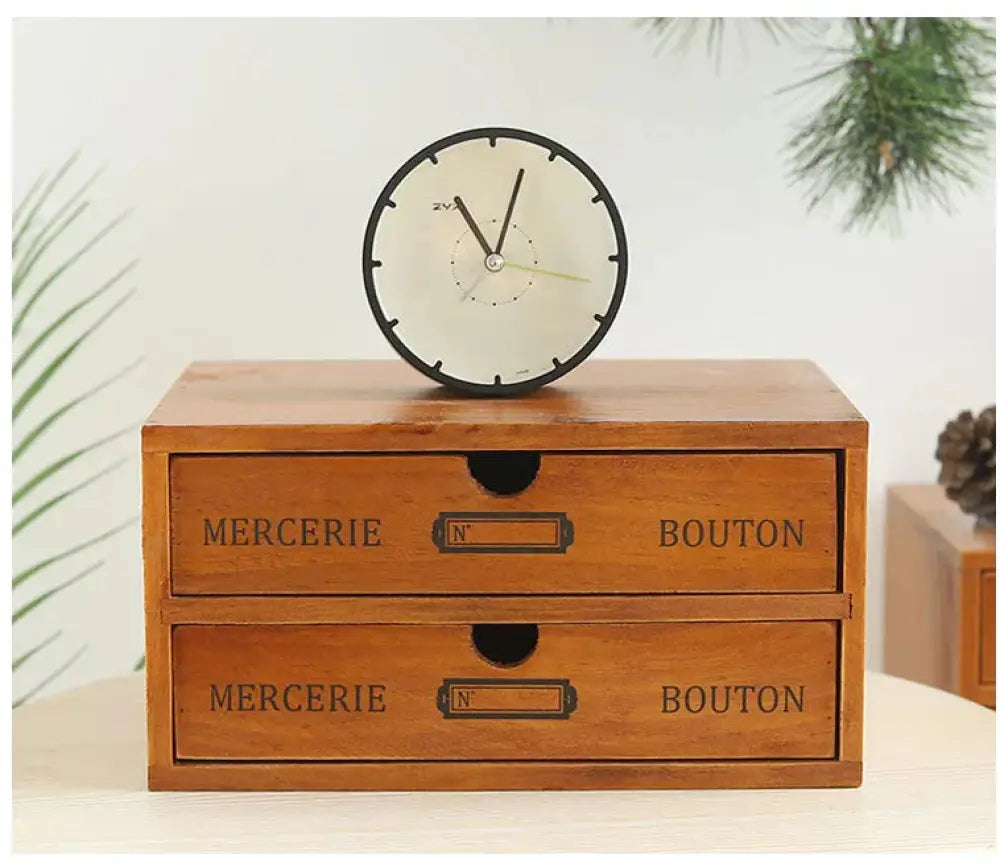 Retro Lockable Wooden Storage Box with Vintage Drawers
