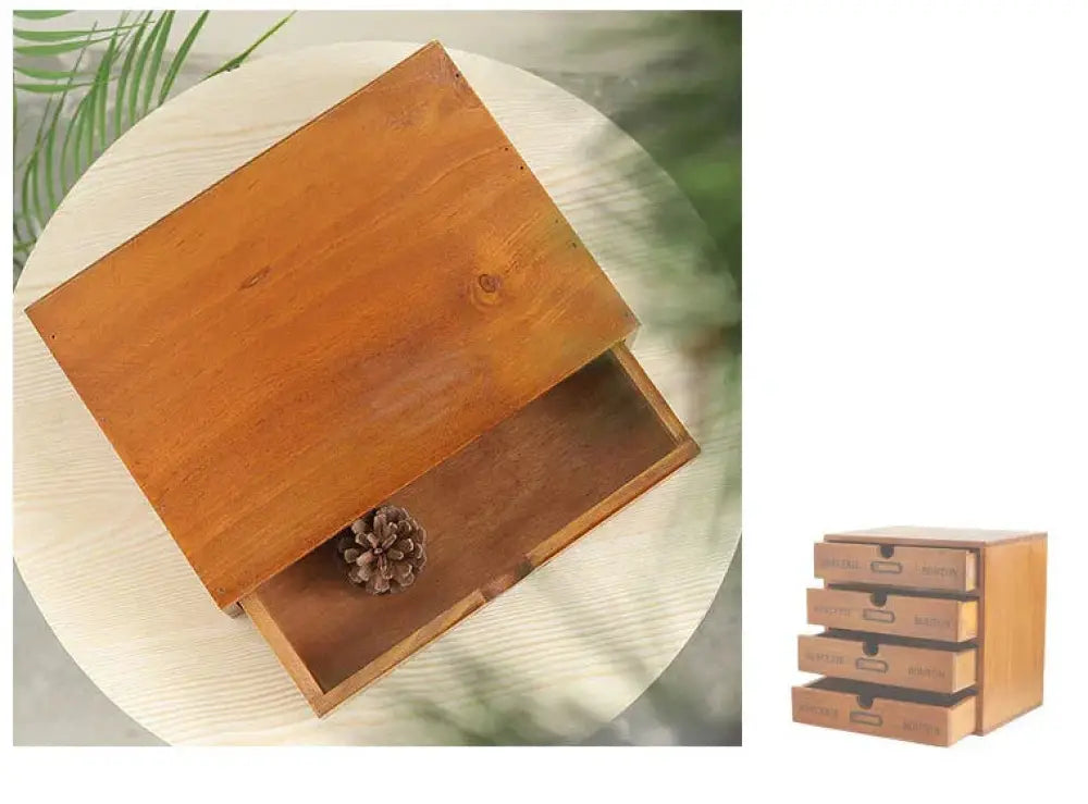 Retro Lockable Wooden Storage Box with Vintage Drawers