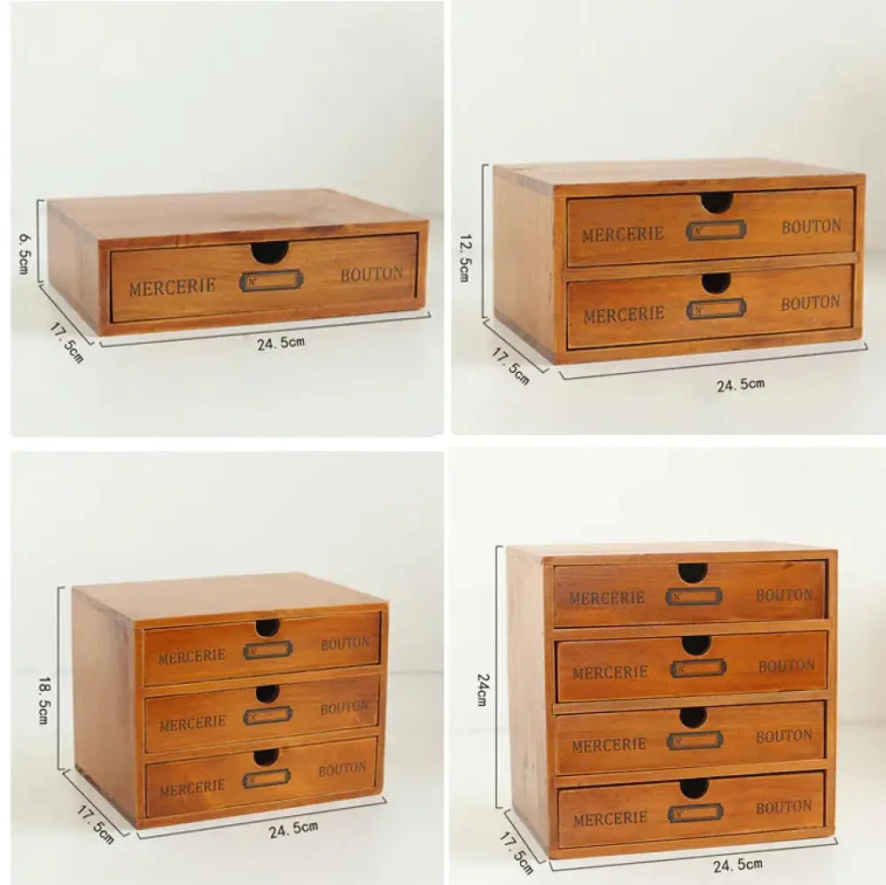 Retro Lockable Wooden Storage Box with Vintage Drawers