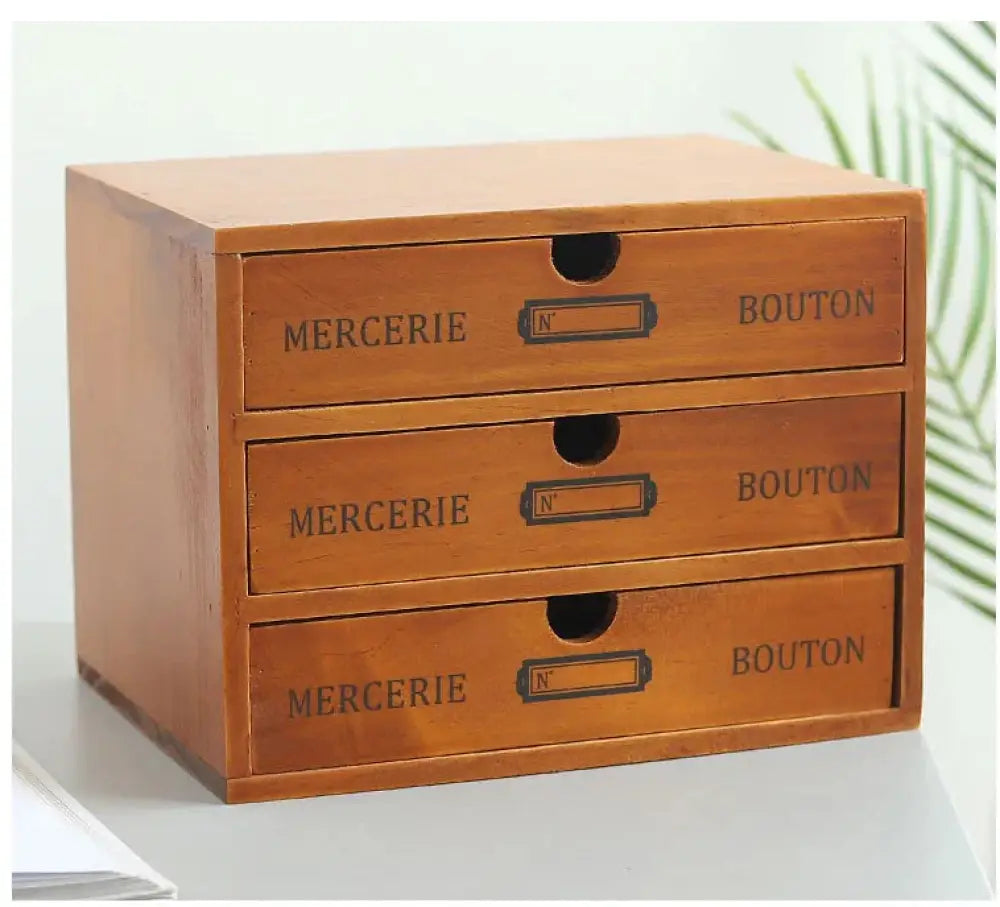 Retro Lockable Wooden Storage Box with Vintage Drawers