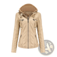 Hooded Leather Jacket Two-piece Detachable Slim Fit