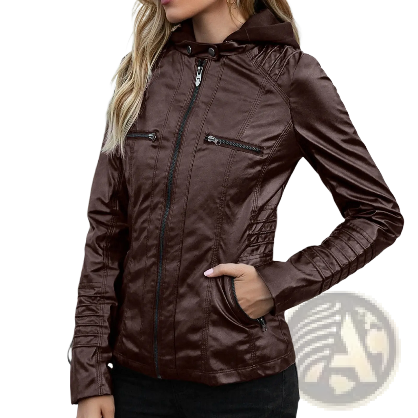 Hooded Leather Jacket Two-piece Detachable Slim Fit