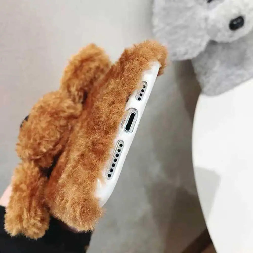 3d Plush Teddy Dog Fluffy Soft Phone Case