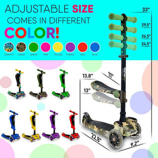 Hurtle ScootKid 3 Wheel Child Toddler Toy Scooter with LED Wheel Lights, Camo