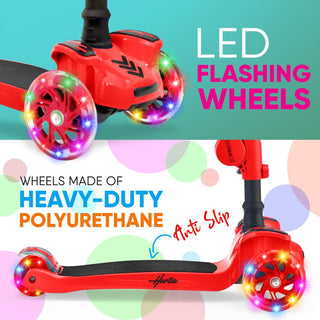 Hurtle ScootKid 3 Wheel Toddler Child Ride On Toy Scooter w/ LED Wheels, Red