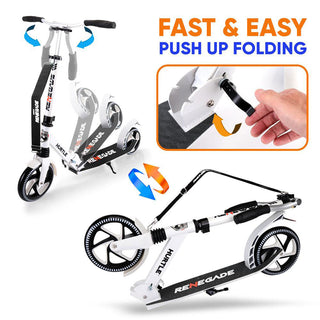 Hurtle Renegade Lightweight Foldable Teen and Adult Commuter Kick Scooter, White
