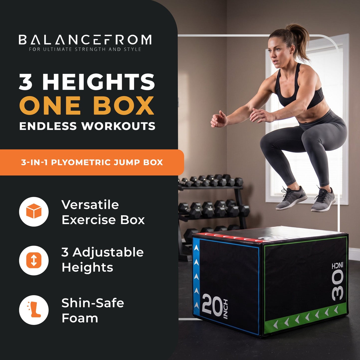 BalanceFrom Fitness 3 in 1 60lb Foam Box Jumping Exercise, Black (Damaged)