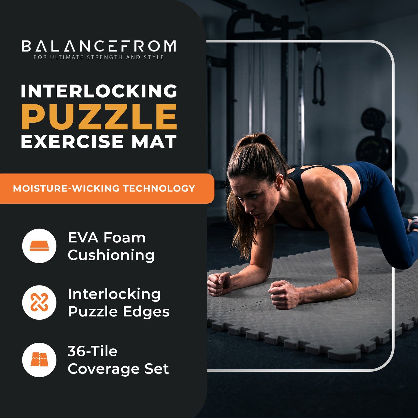 BalanceFrom Fitness 144 Sq Ft Interlocking EVA Foam Exercise Mat Tiles, Gray