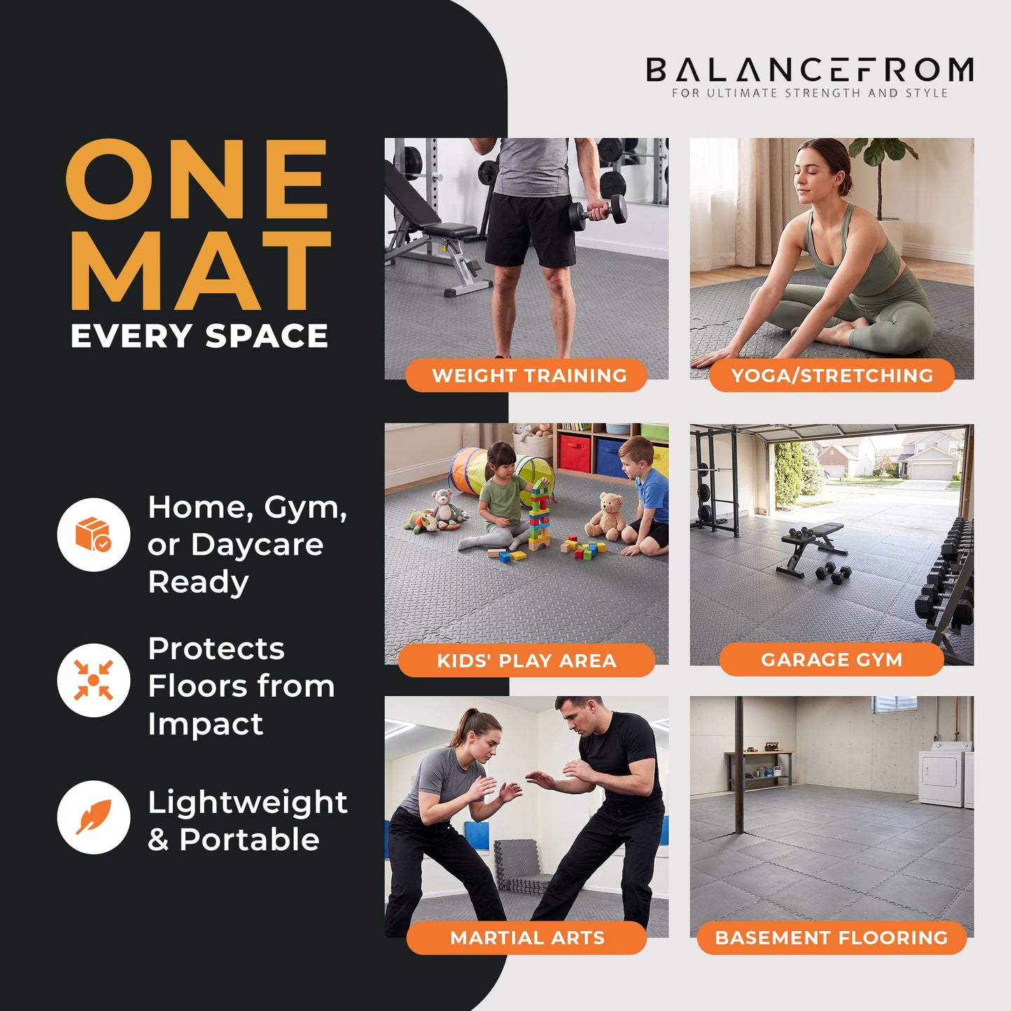 BalanceFrom Fitness 96 Sq Ft Interlocking EVA Foam Exercise Mat Tiles, Gray