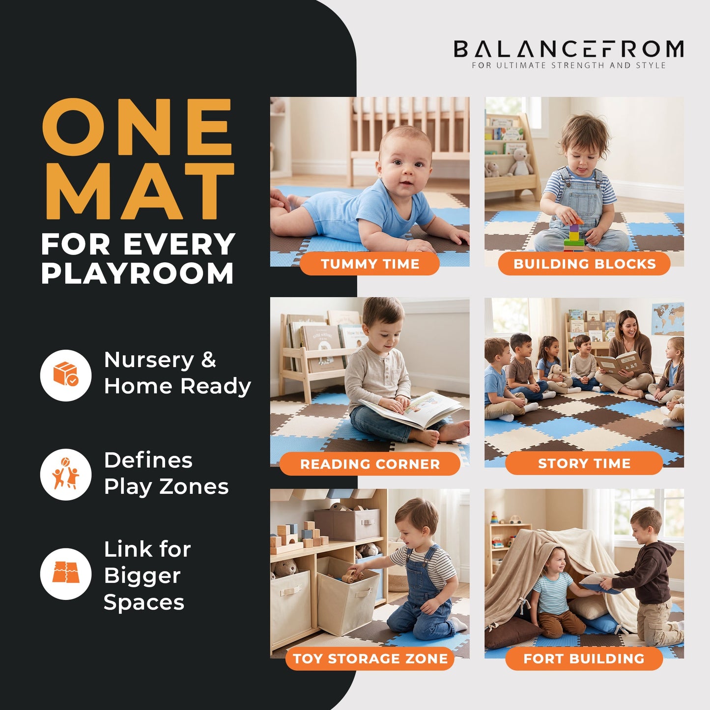 BalanceFrom Fitness 36 Tile Thick Interlocking Puzzle Foam Exercise Play Mat