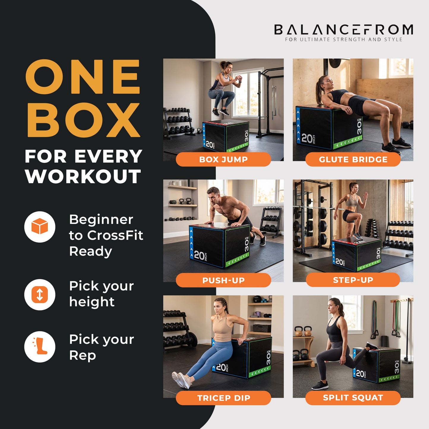 BalanceFrom Fitness 3 in 1 60lb Foam Box Jumping Exercise, Black (Damaged)
