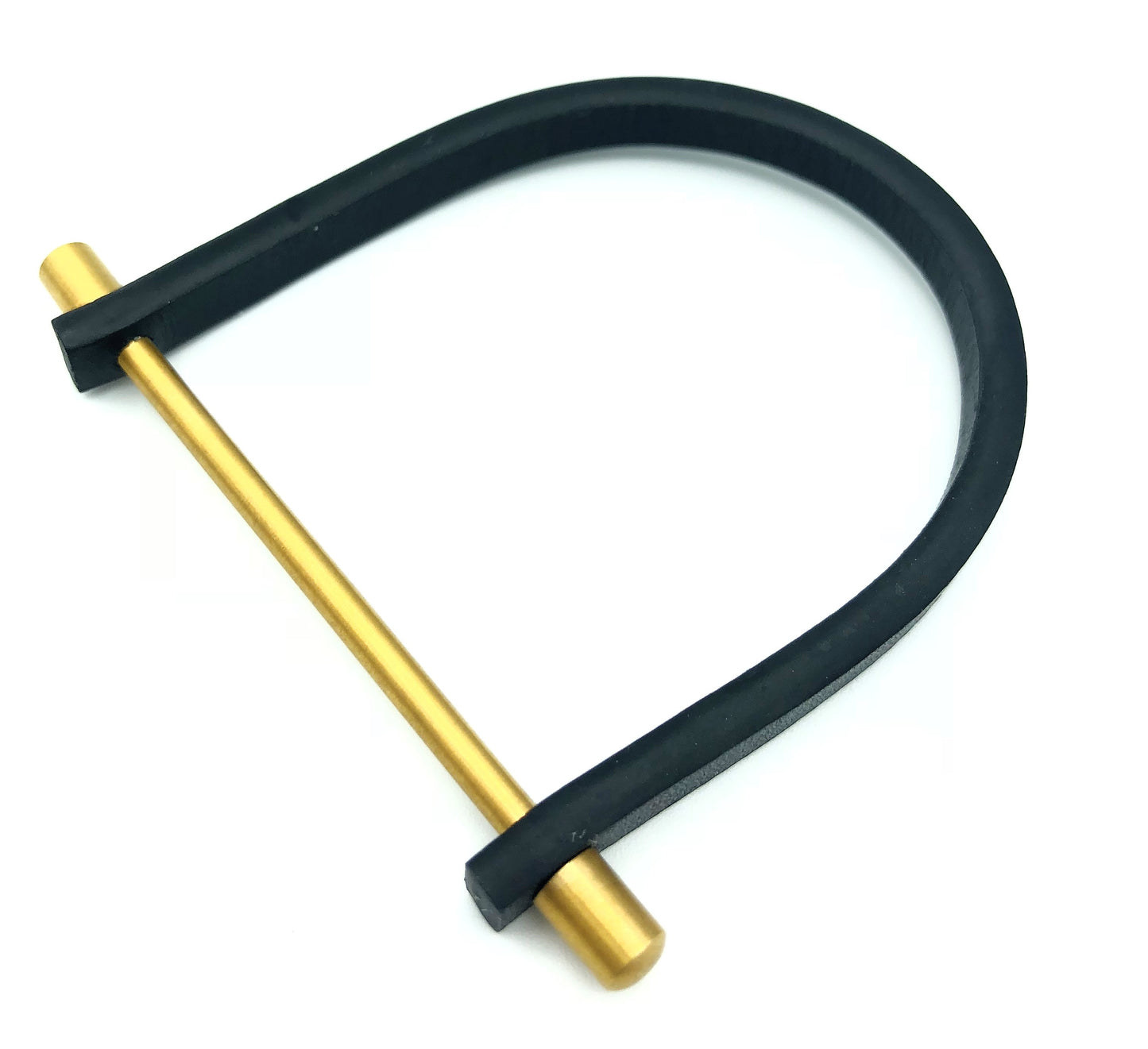 Homvare Unisex Steel Bar U Shape Leather Cuff Bracelet Black/Gold