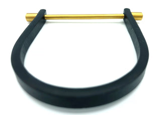 Homvare Unisex Steel Bar U Shape Leather Cuff Bracelet Black/Gold