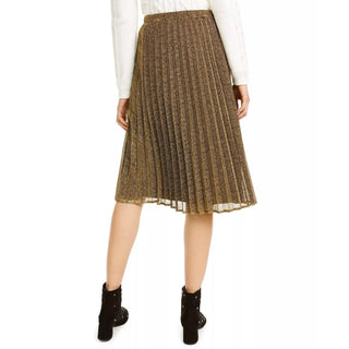 Maison Jules Women's Gold Glitter Below The Knee Accordion Pleat Evening Skirt Gold Size X-Large