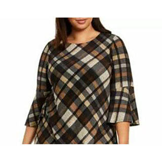 Jessica Howard Women's Plus Size Plaid Bell-Sleeve Shift Dress Rustcopper Size 1X