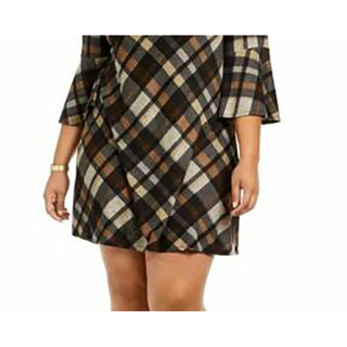 Jessica Howard Women's Plus Size Plaid Bell-Sleeve Shift Dress Rustcopper Size 1X