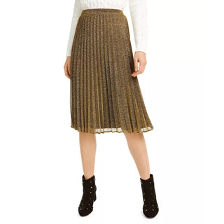 Maison Jules Women's Gold Glitter Below The Knee Accordion Pleat Evening Skirt Gold Size X-Large