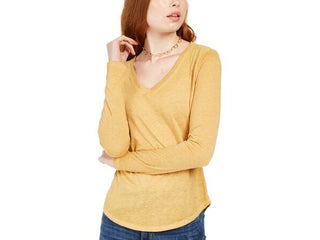 Ultra Flirt Juniors' Long-Sleeved Textured Boyfriend T-Shirt Dark Yellow Size Large