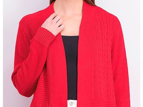 Charter Club Women's Patchwork Cardigan Red Size Petite Medium