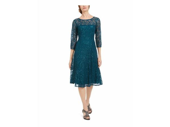 Sl Fashions Women's Sequin Lace Dress Green Size 8