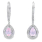 Rose Quartz Diamond Dangle Earrings 10KT White Gold
