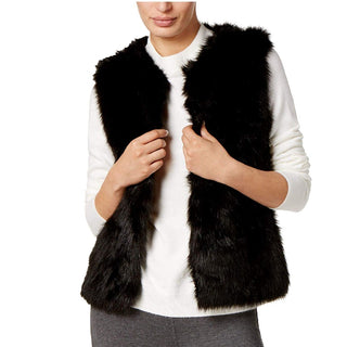 INC International Concepts Women's Knit and Faux Fur Vest Black Medium/Large