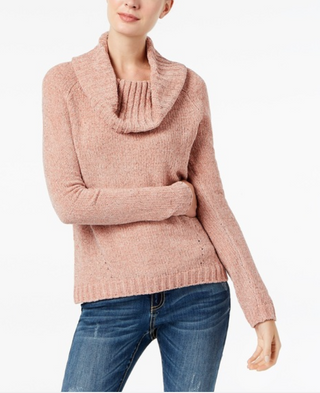 INC International Concepts Women's Chenille Cowl-Neck Sweater Pink Size Medium
