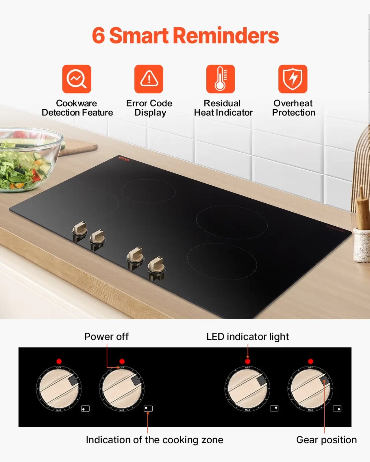 Induction Cooktop 4 Burner 6600w Knob Control Stove