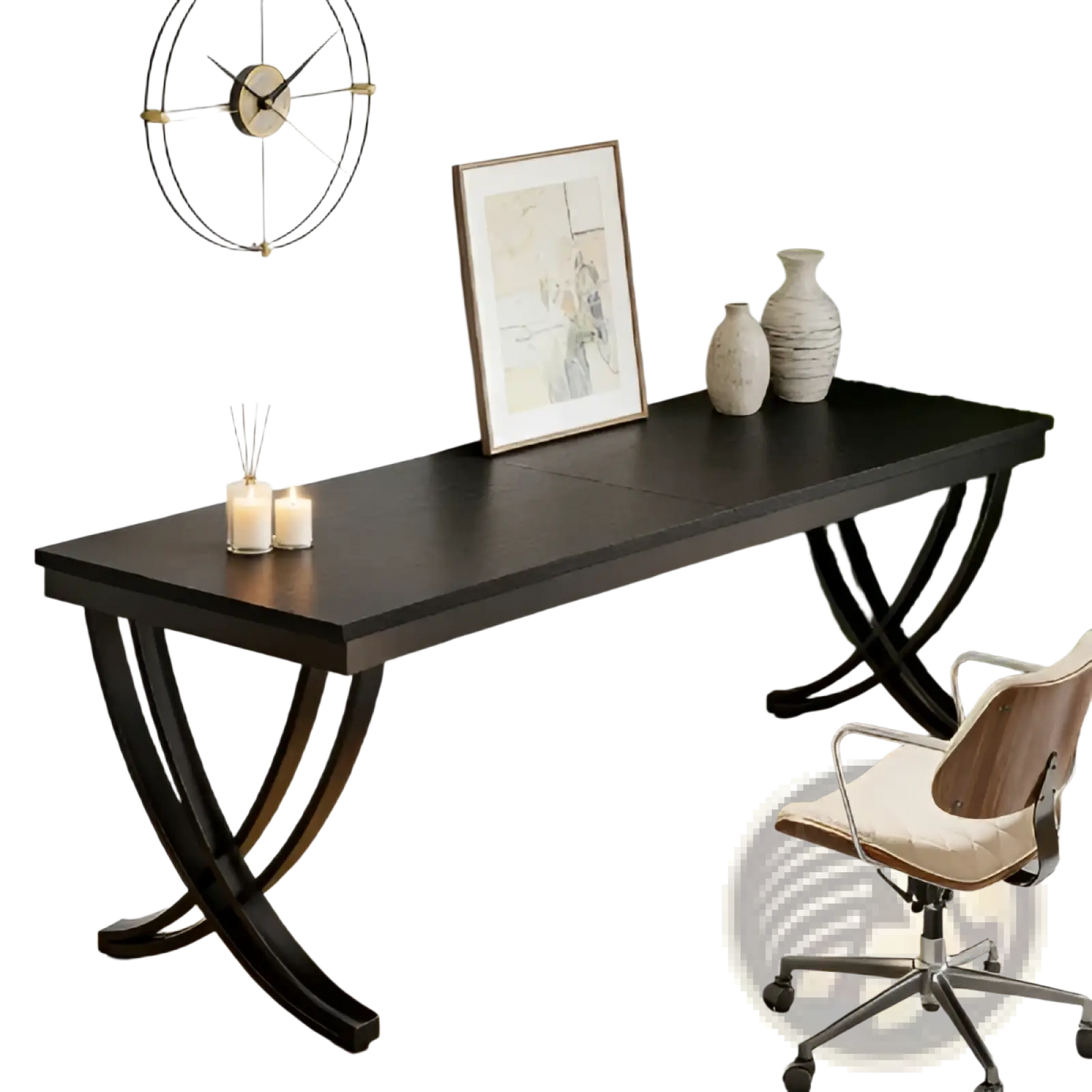 Industrial Double Computer Desk with Metal Legs