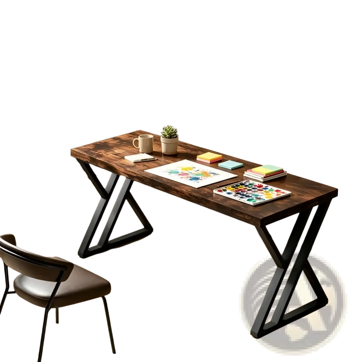 Industrial Writing Desk 55 Inch Dark Wood Table