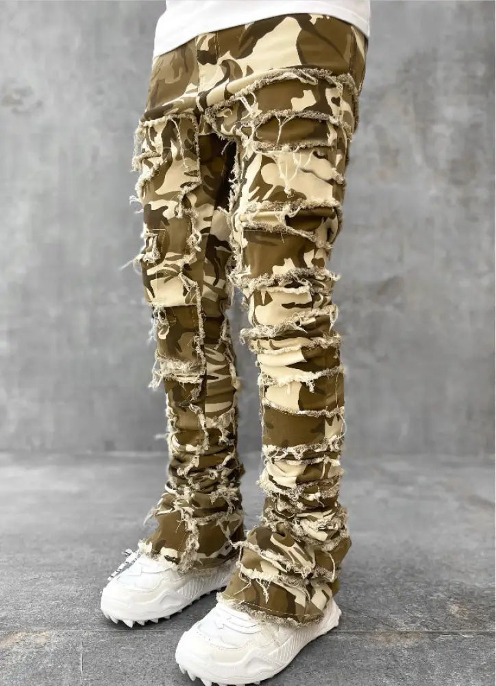 Men's Slim Fit Stacked Ripped Patchwork Streetwear Jeans